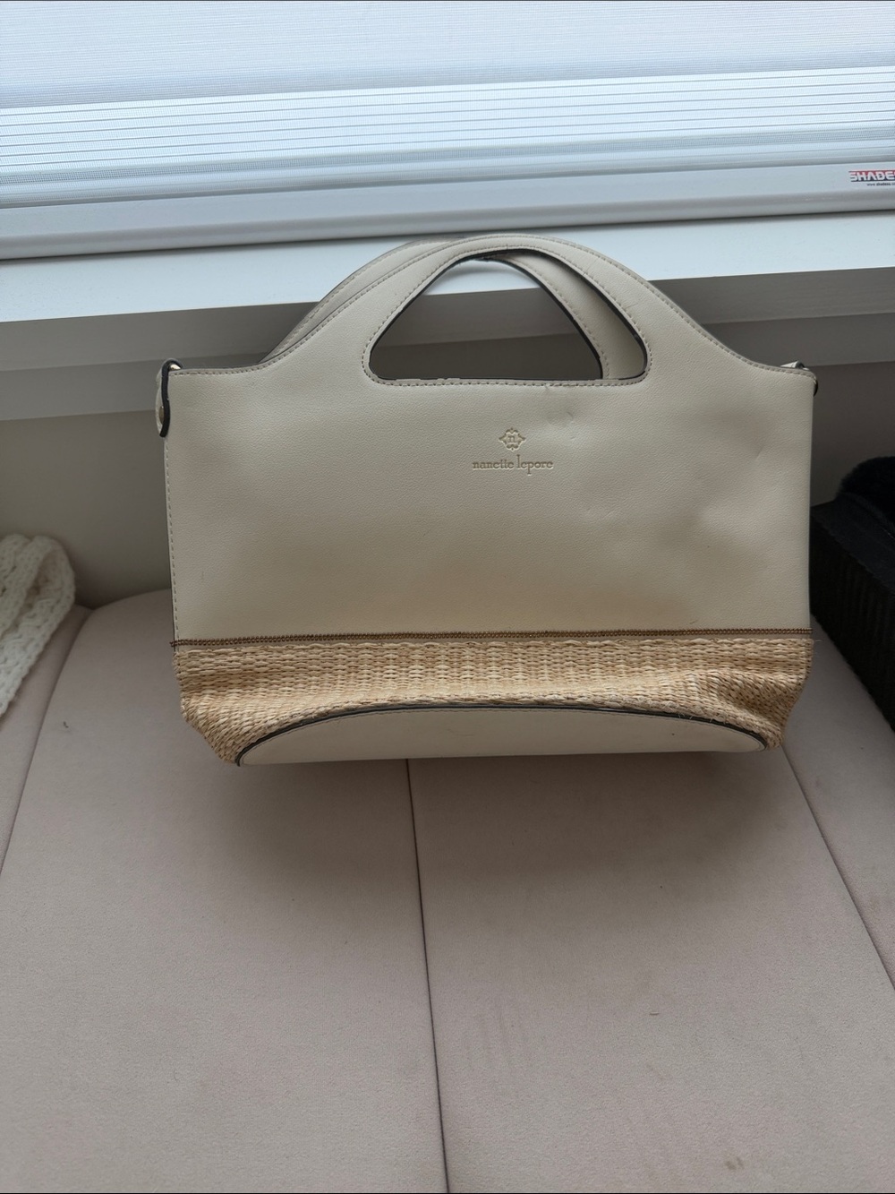 Nanette Lepore Cream Tote with Natural Straw Accent